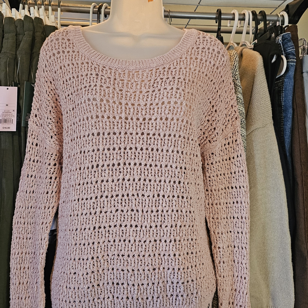 American Eagle Outfitters Soft Pink Crochet Sweater